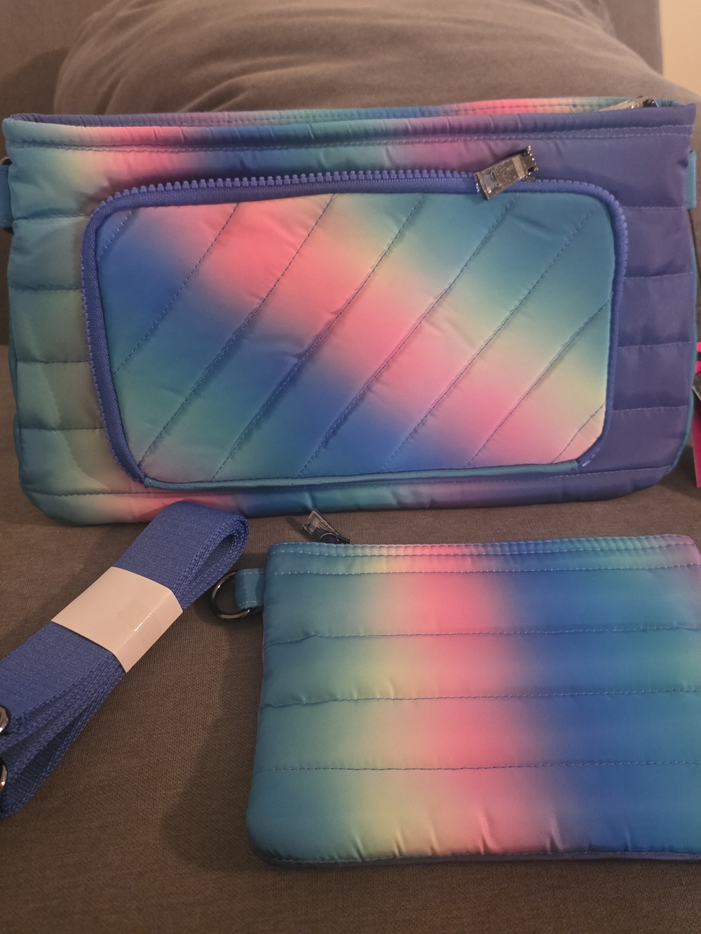 THINK ROYLN Quilted Ombre Crossbody in Blue and Pink